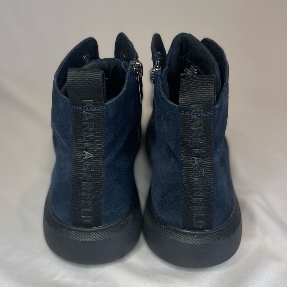 Karl Lagerfeld Paris Suede High Top Blue Lace Up Sneakers Side Zipper Size 9M - Picture 9 of 16